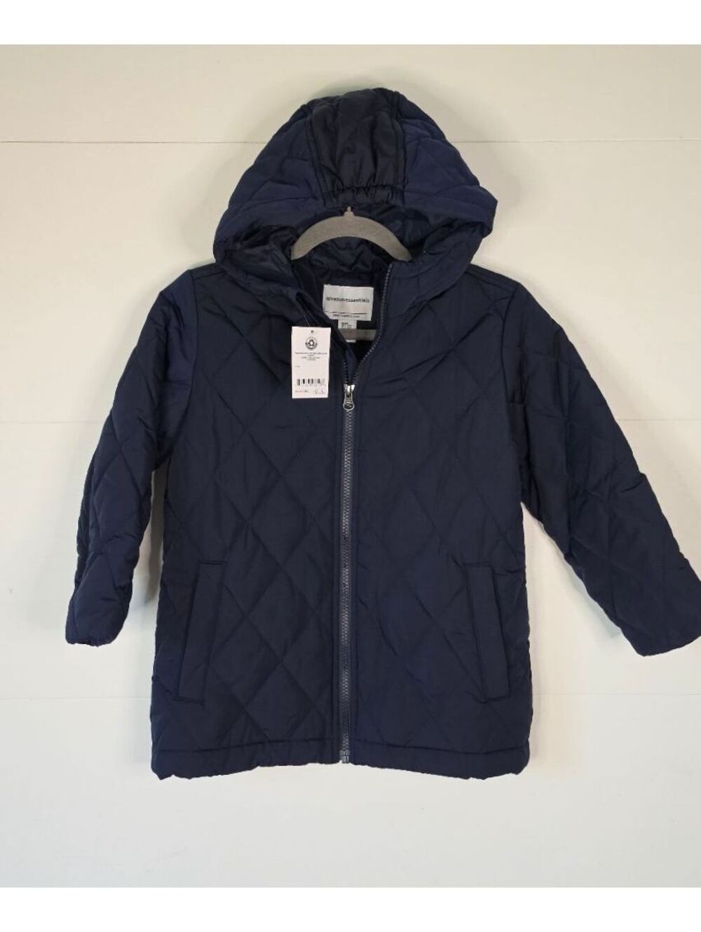 Amazon Essentials Kids Unisex NWT Quilted Hooded Jacket Coat Navy Blue,  size 5